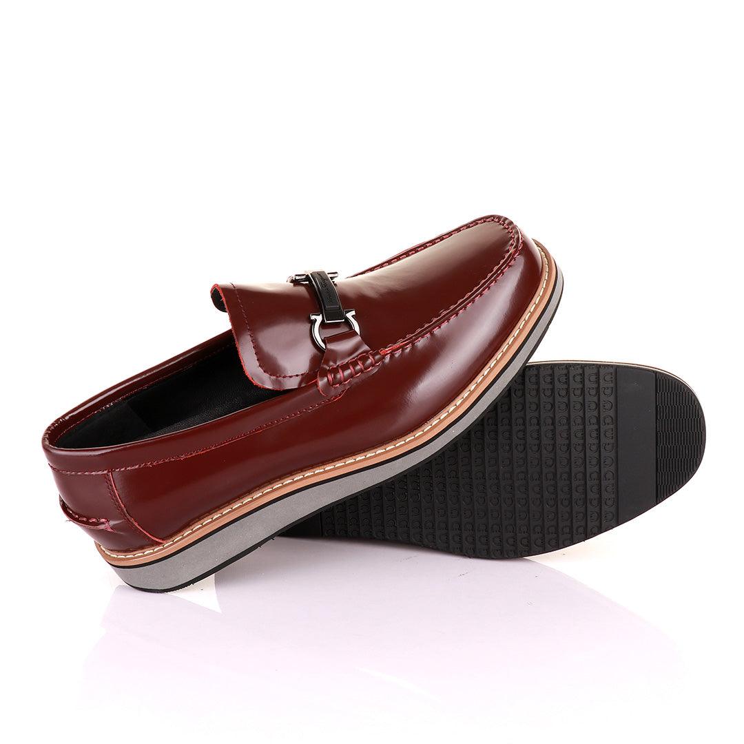 Salvatore Ferragamo Men's Leather Loafers-Wine - Obeezi