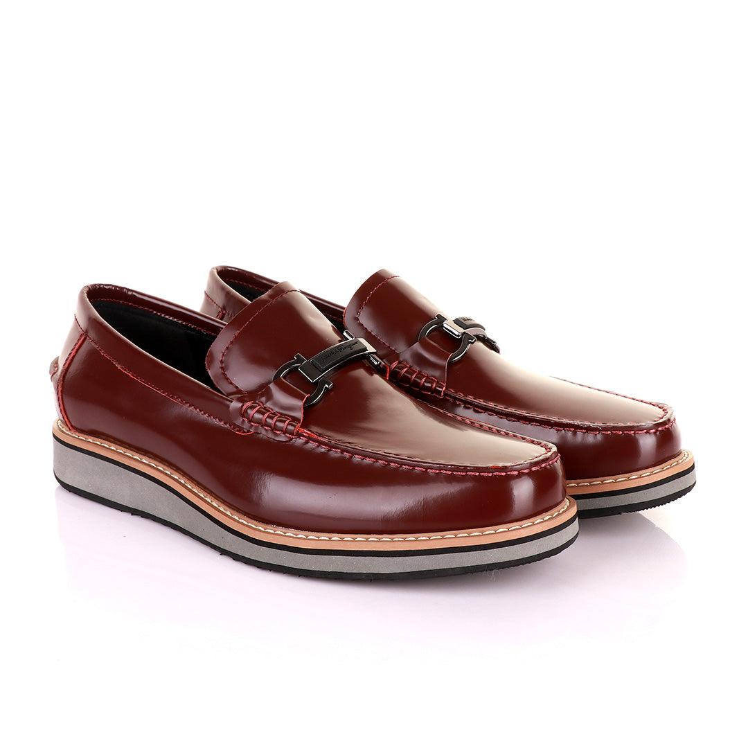 Salvatore Ferragamo Men's Leather Loafers-Wine - Obeezi