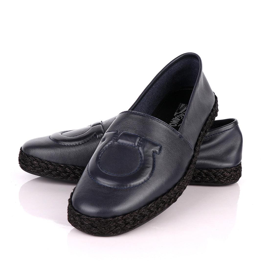 Salvatore Ferragamo Men's Leather Parigi Navy Blue Loafers - Obeezi