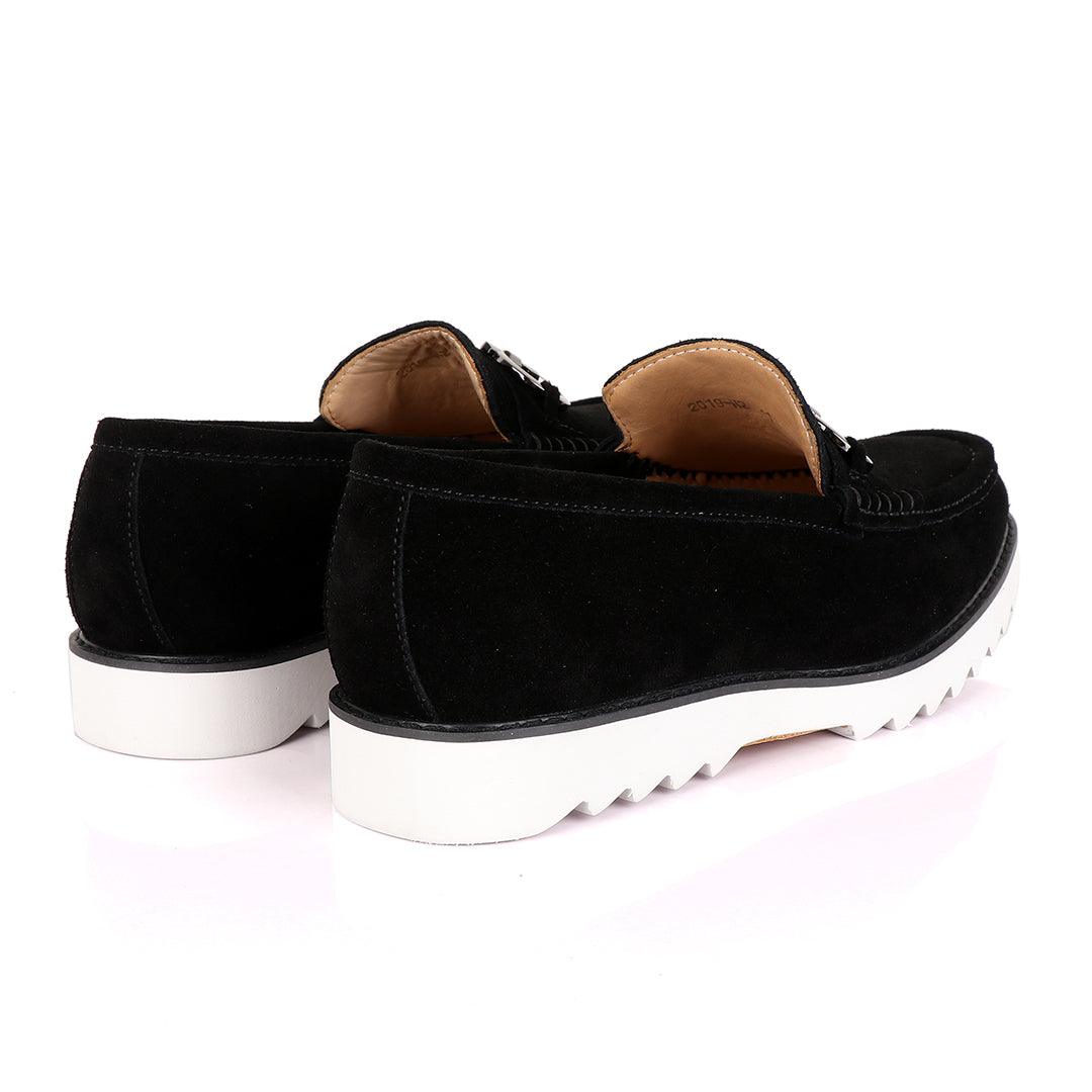 Salvatore Ferragamo Men's Suede Loafer Shoe With Front Logo - Obeezi