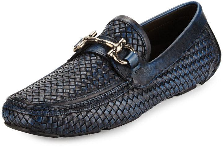 Salvatore Ferragamo Parigi 6 Braided Calfskin Gancini Driver Black - Obeezi