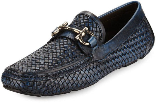 Salvatore Ferragamo Parigi 6 Braided Calfskin Gancini Driver Black - Obeezi