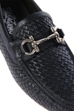Salvatore Ferragamo Parigi 6 Braided Calfskin Gancini Driver Black - Obeezi