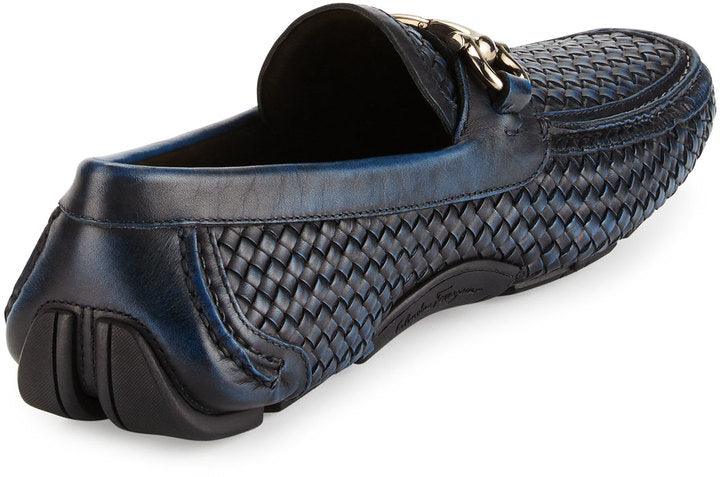 Salvatore Ferragamo Parigi 6 Braided Calfskin Gancini Driver Black - Obeezi