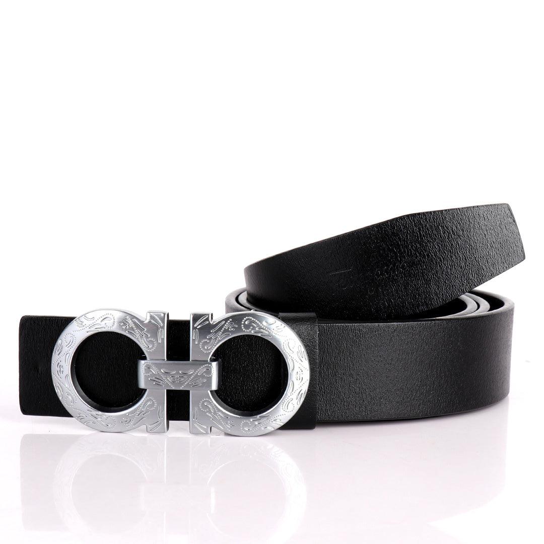 Salvatore Ferragamo Scripted Logo Designed Men's Leather Black Belt - Obeezi.com