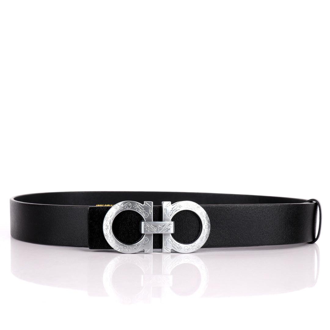 Salvatore Ferragamo Scripted Logo Designed Men's Leather Black Belt - Obeezi.com