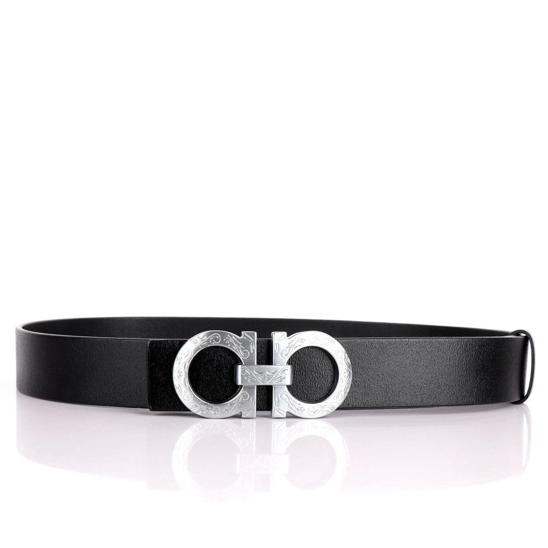 Salvatore Ferragamo Scripted Logo Designed Men's Leather Black Belt - Obeezi.com