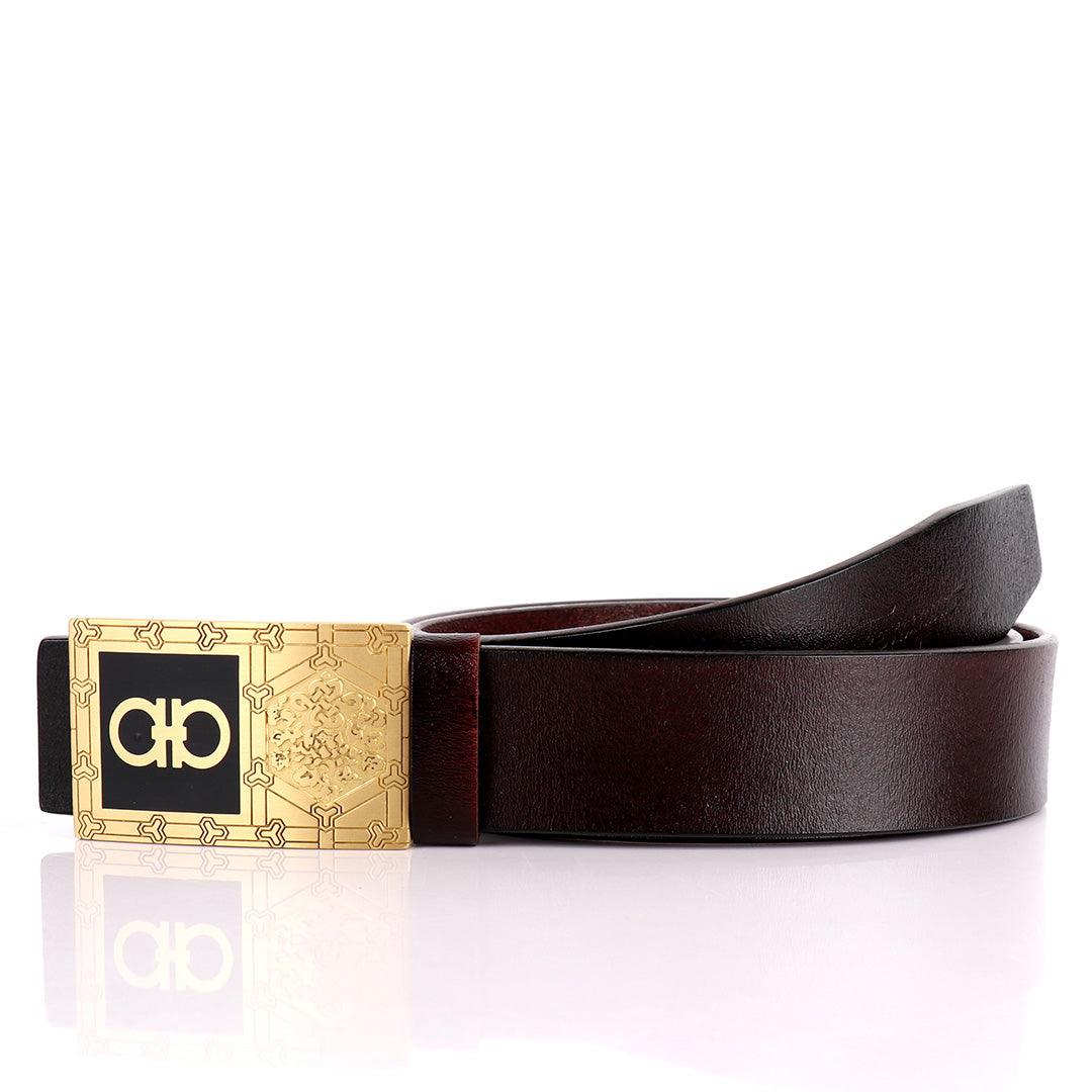 Salvatore Ferragamo Unique Logo Men's Leather Brown Belt - Obeezi.com