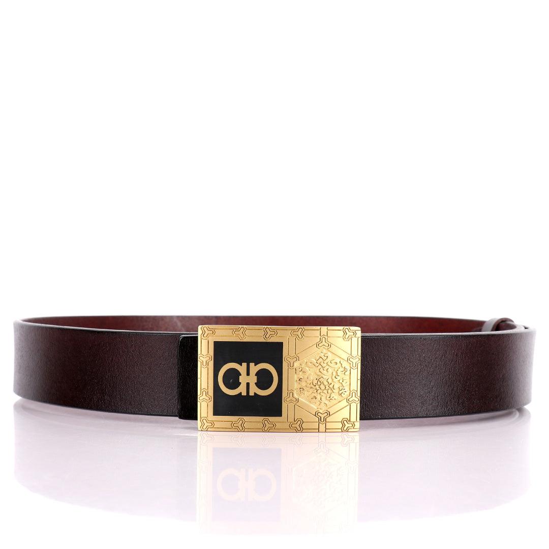 Salvatore Ferragamo Unique Logo Men's Leather Brown Belt - Obeezi.com