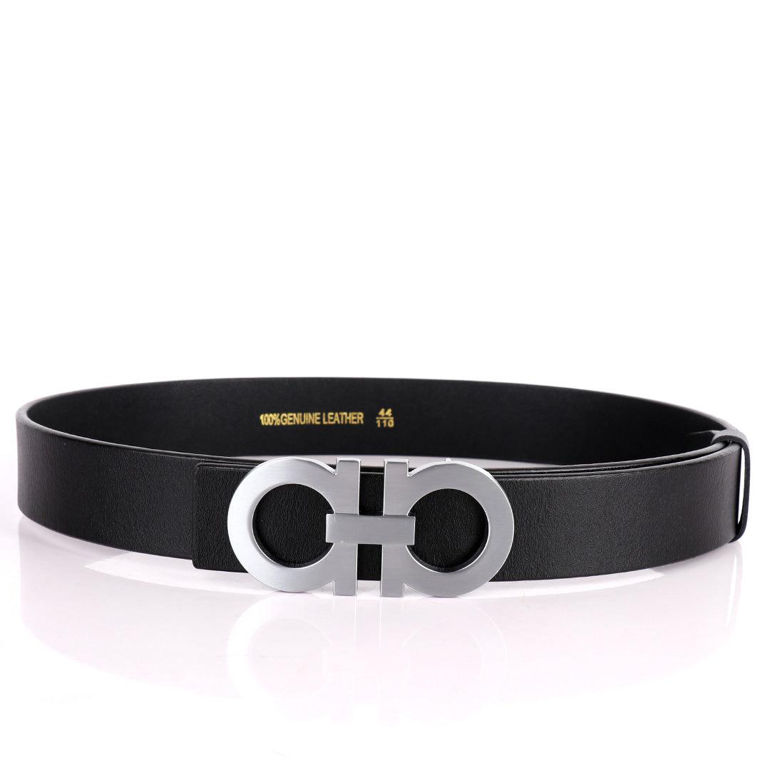 Salvatore Ferragamo Well Crafted Silver Designed Men's Leather Black Belt - Obeezi.com