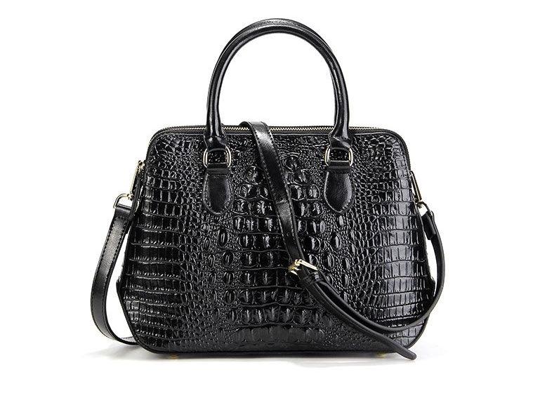 Serpentine Genuine Black Leather Women Handbag Fashion Style Tote Bag - Obeezi.com