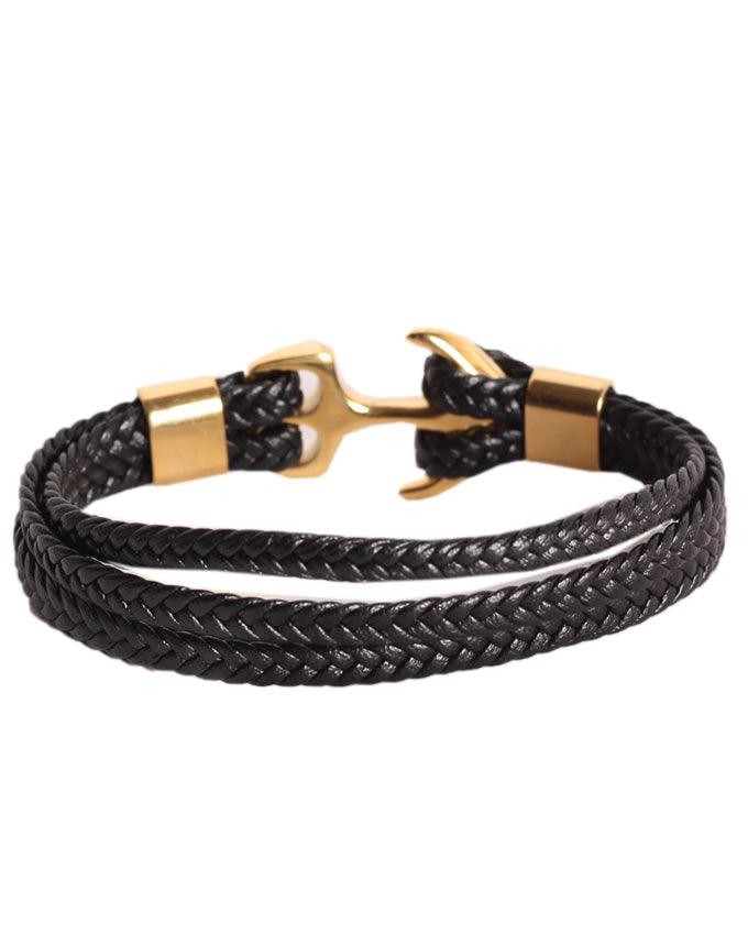Seven London 3 Pack plaited Leather Wrap Anchor Bracelet In Gold - Obeezi.com