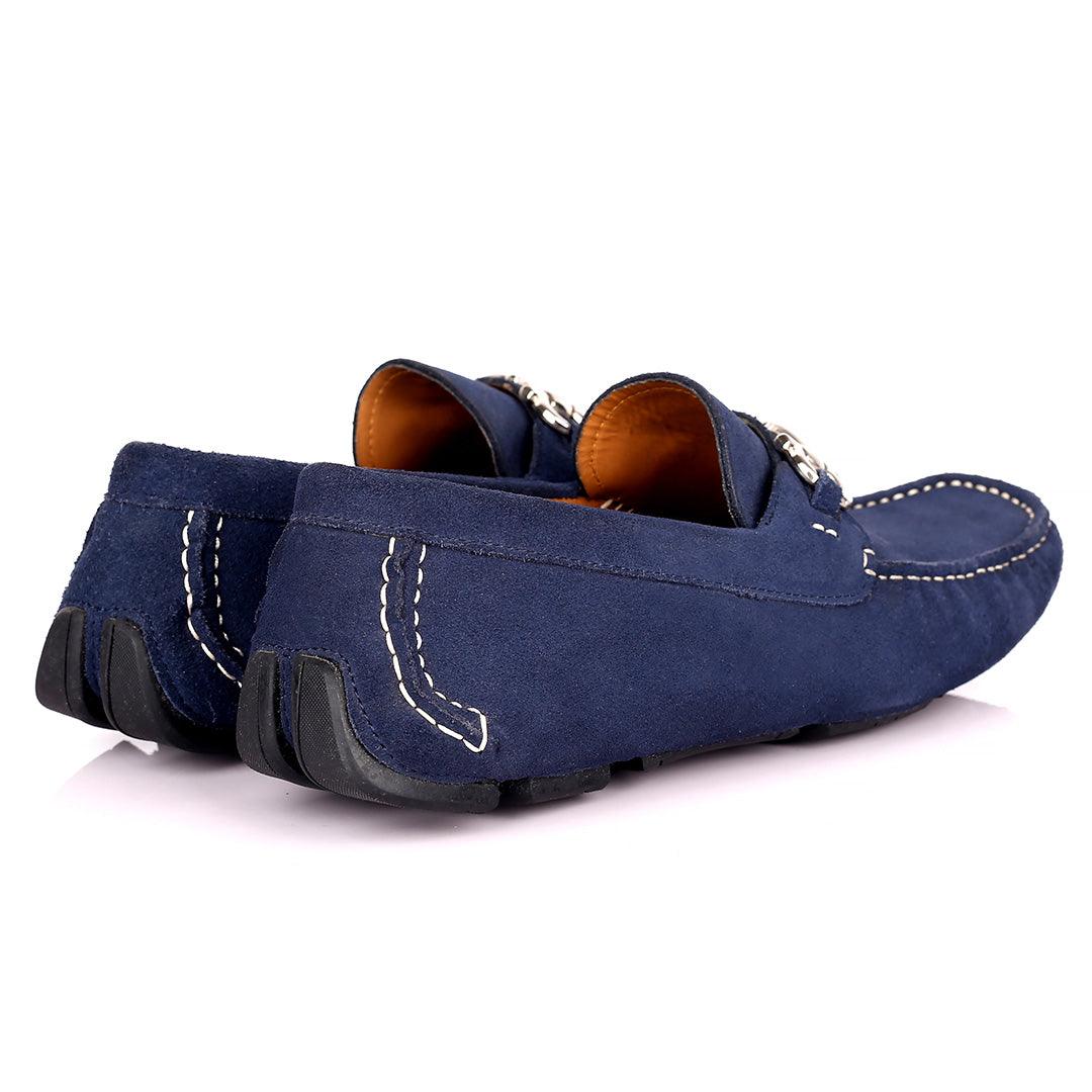 SF Royal Blue Leather Men's Shoe Parigi Gold Logo - Obeezi.com