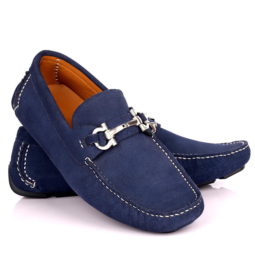 SF Royal Blue Leather Men's Shoe Parigi Gold Logo - Obeezi.com