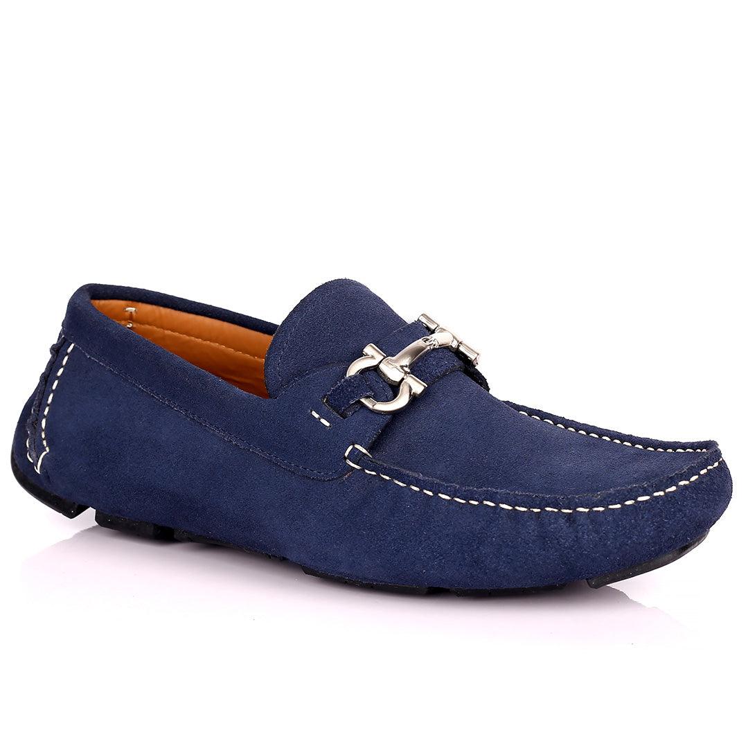 SF Royal Blue Leather Men's Shoe Parigi Gold Logo - Obeezi.com