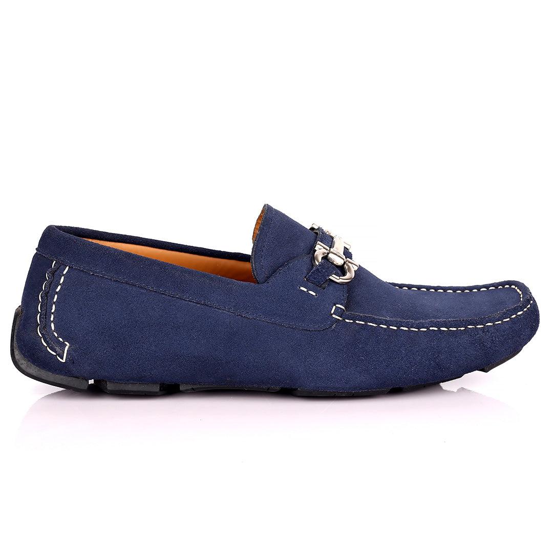 SF Royal Blue Leather Men's Shoe Parigi Gold Logo - Obeezi.com