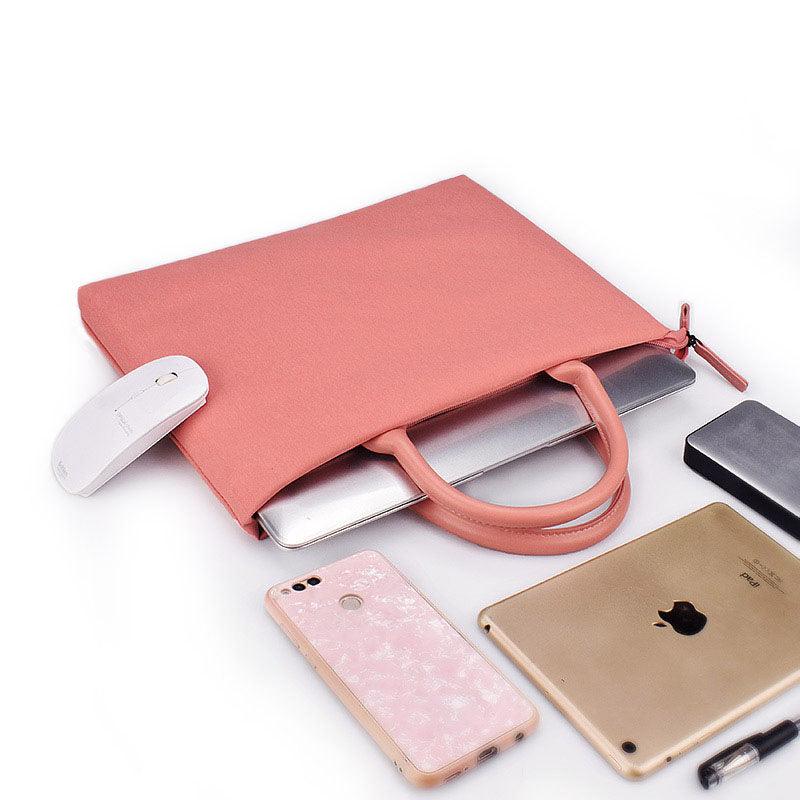 Shockproof Soft Handle Zipper Laptop Bag- Pink - Obeezi.com