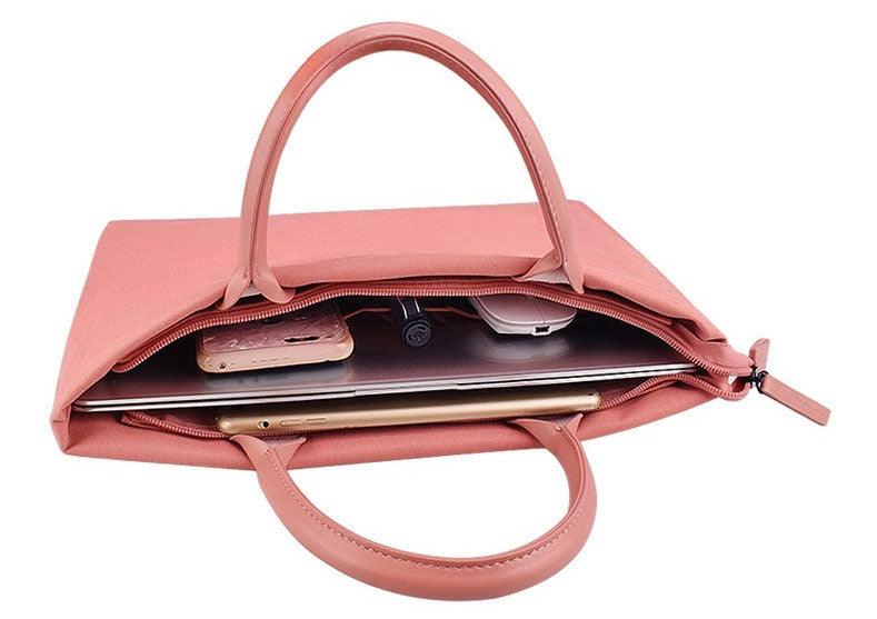 Shockproof Soft Handle Zipper Laptop Bag- Pink - Obeezi.com
