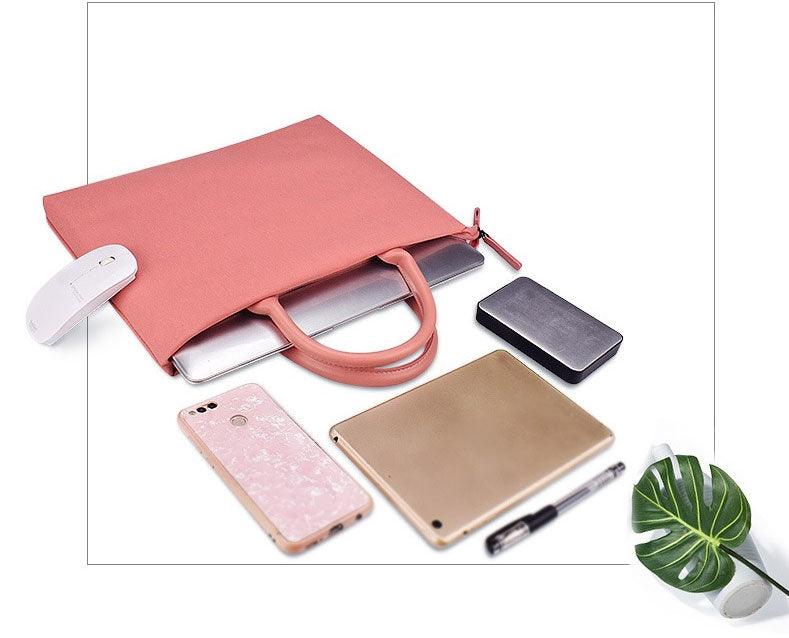 Shockproof Soft Handle Zipper Laptop Bag- Pink - Obeezi.com