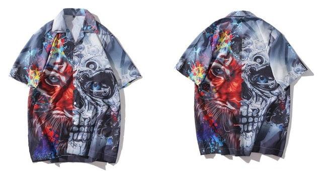 Short Sleeves Skullie X Lion Casual Men's Hawaiian Shirt - Obeezi.com