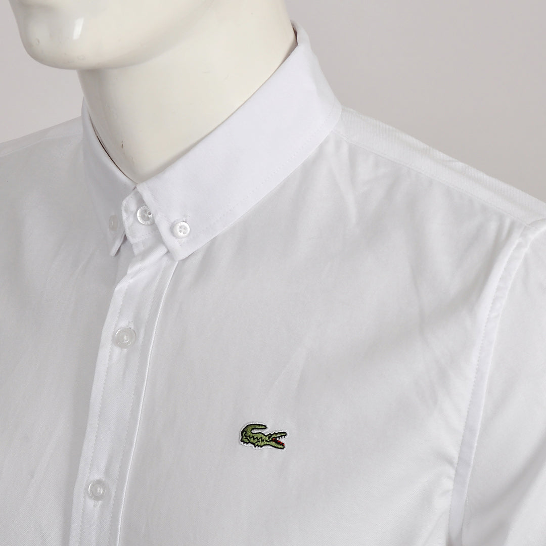 Side Logo Button Down Shirt- White - Obeezi.com