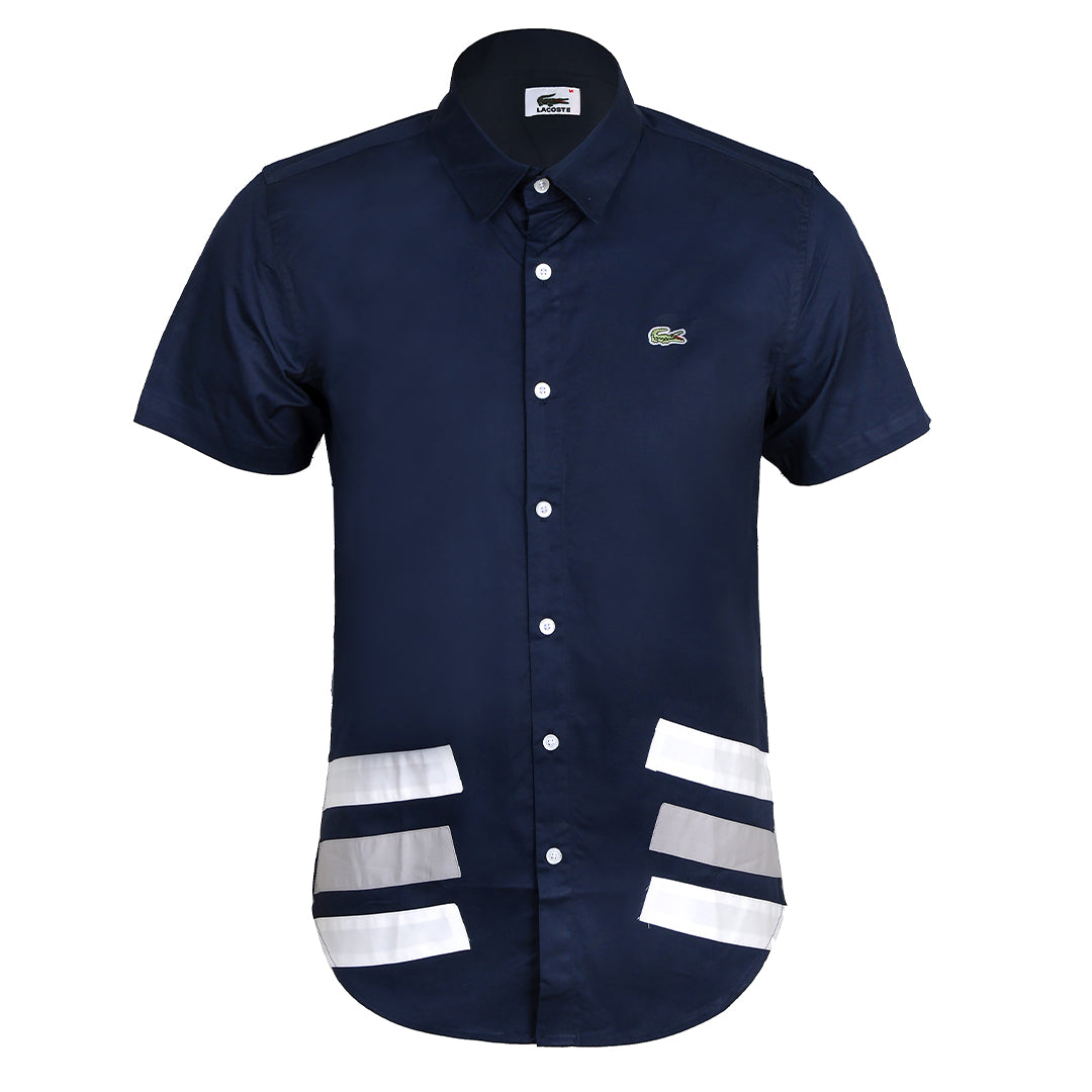 Side Logo Front Bold Strip Shirt- Navy Blue - Obeezi.com
