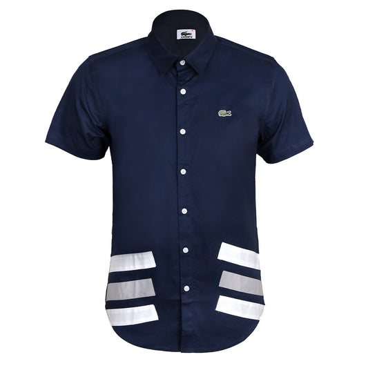 Side Logo Front Bold Strip Shirt- Navy Blue - Obeezi.com