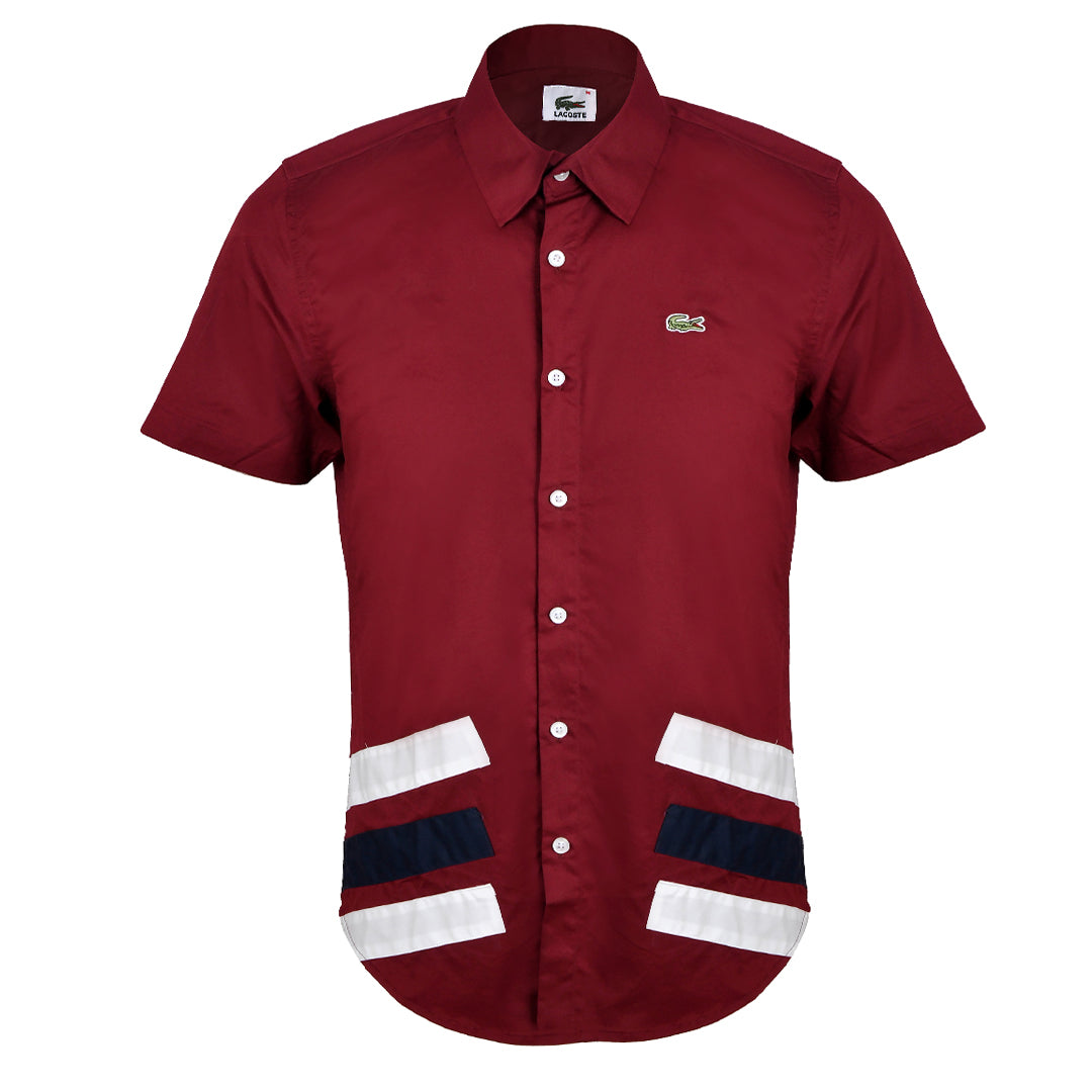 Side Logo Front Bold Strip Shirt- Wine - Obeezi.com