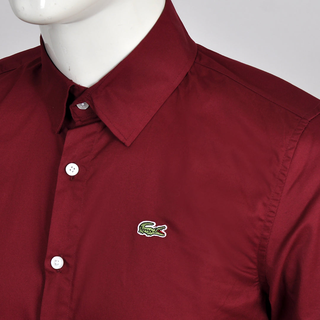 Side Logo Front Bold Strip Shirt- Wine - Obeezi.com