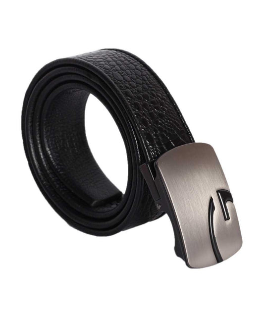 side Logo Print black leather Belt - Obeezi.com