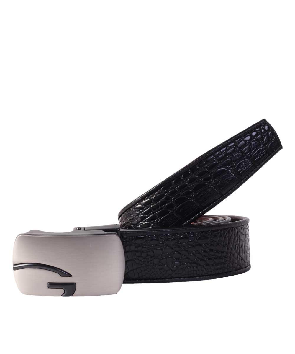 side Logo Print black leather Belt - Obeezi.com