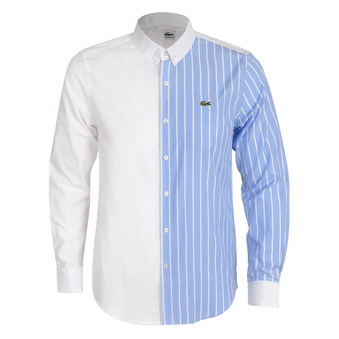 Side Stripe Panel Button Down Shirt- Blue White - Obeezi.com