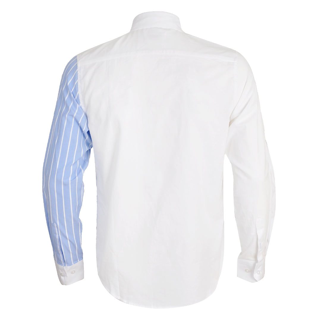 Side Stripe Panel Button Down Shirt- Blue White - Obeezi.com