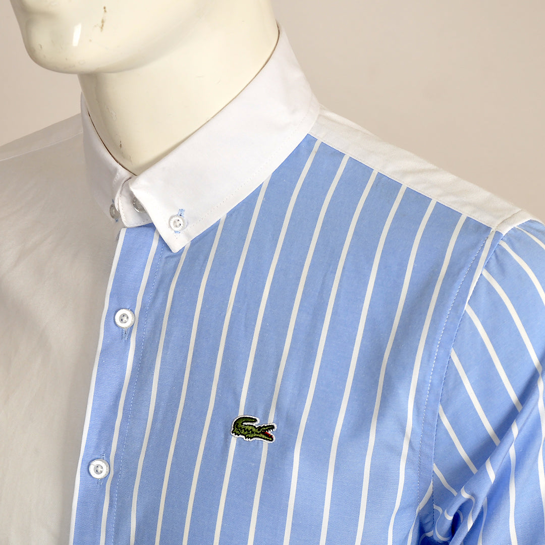 Side Stripe Panel Button Down Shirt- Blue White - Obeezi.com