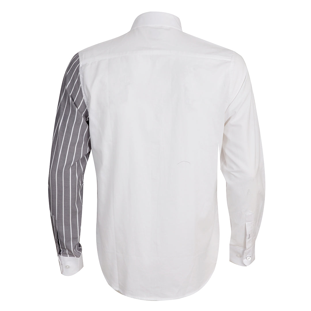 Side Stripe Panel Button Down Shirt- Grey White - Obeezi.com