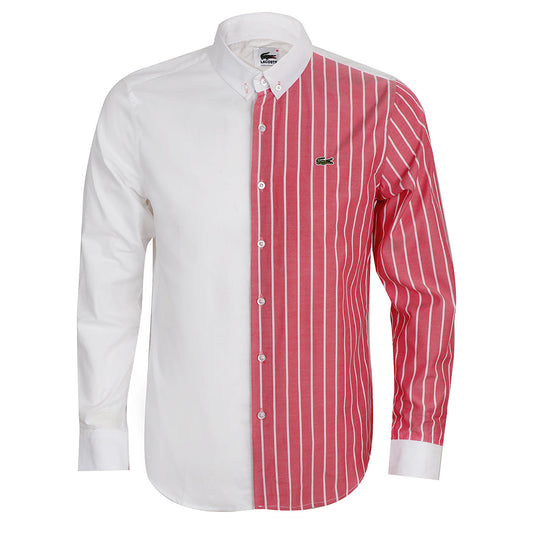 Side Stripe Panel Button Down Shirt- Pink White - Obeezi.com