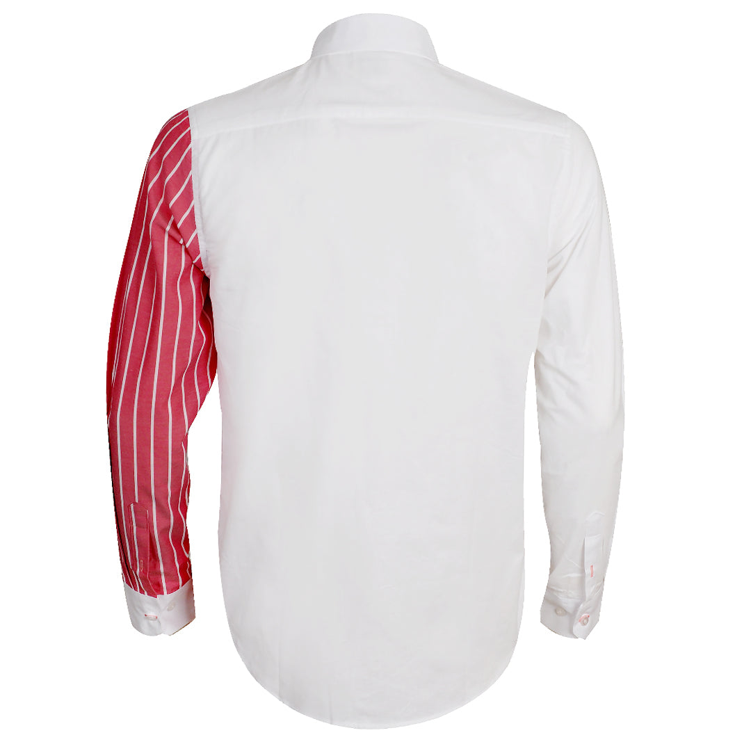 Side Stripe Panel Button Down Shirt- Pink White - Obeezi.com