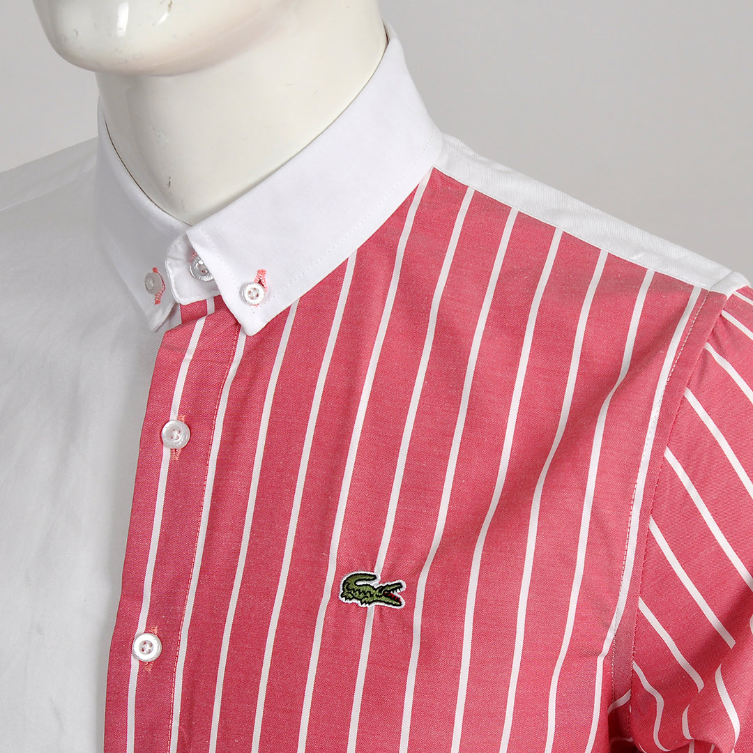 Side Stripe Panel Button Down Shirt- Pink White - Obeezi.com