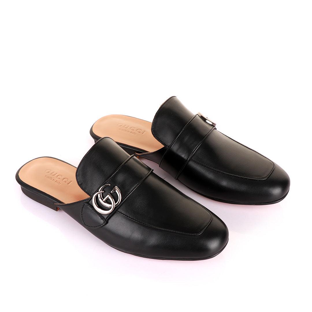Silver Logo Black Mole Half Leather Shoe - Obeezi