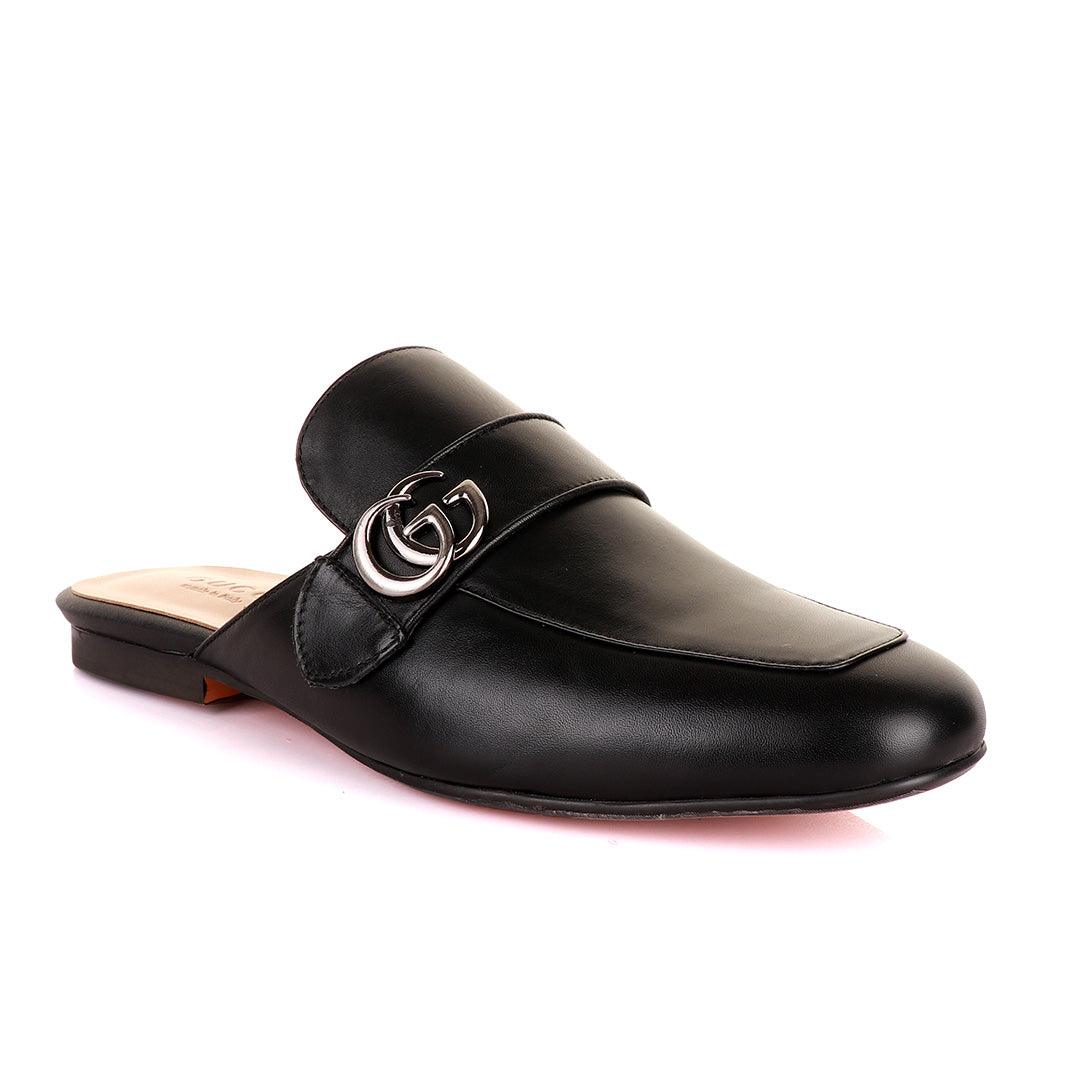 Silver Logo Black Mole Half Leather Shoe - Obeezi