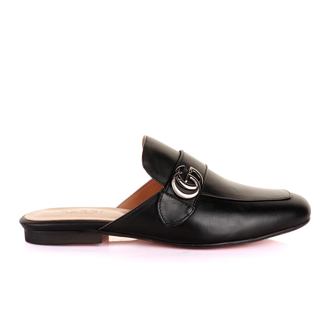 Silver Logo Black Mole Half Leather Shoe - Obeezi