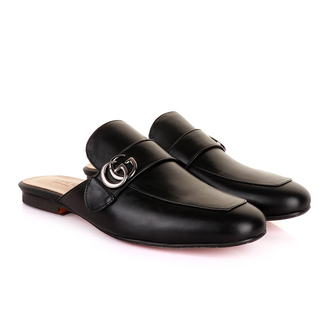 Silver Logo Black Mole Half Leather Shoe - Obeezi