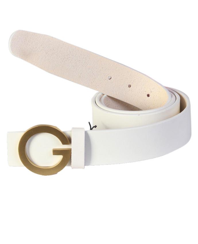 single G Buckle Belt- White - Obeezi.com