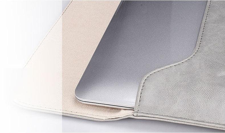 Sleek Men's Slim Leather Laptop Sleeve- Ash - Obeezi.com
