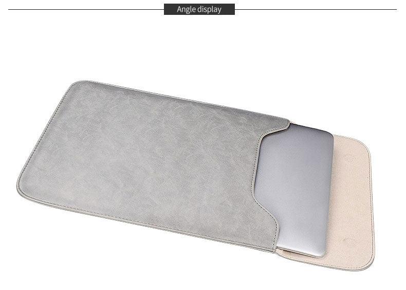 Sleek Men's Slim Leather Laptop Sleeve- Ash - Obeezi.com