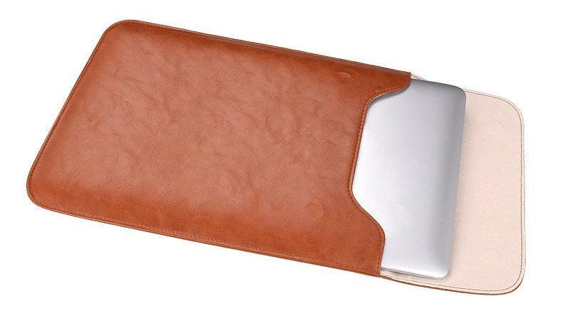 Sleek Men's Slim Leather Laptop Sleeve- Brown - Obeezi.com