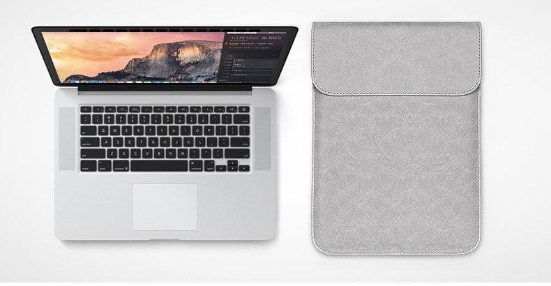 Sleek Men's Slim Leather Laptop Sleeve- Brown - Obeezi.com