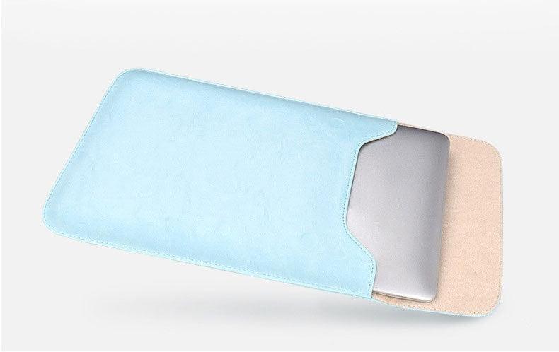 Sleek Men's Slim Leather Laptop Sleeve- Sky Blue - Obeezi.com