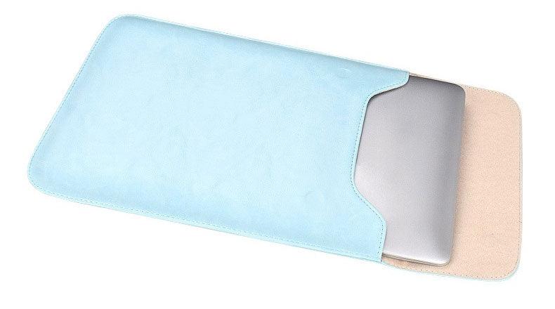 Sleek Men's Slim Leather Laptop Sleeve- Sky Blue - Obeezi.com