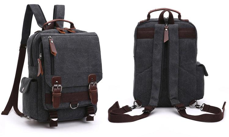 Sling Crossbody Double Strap Zip Canvas Shoulder Bags-Black - Obeezi.com